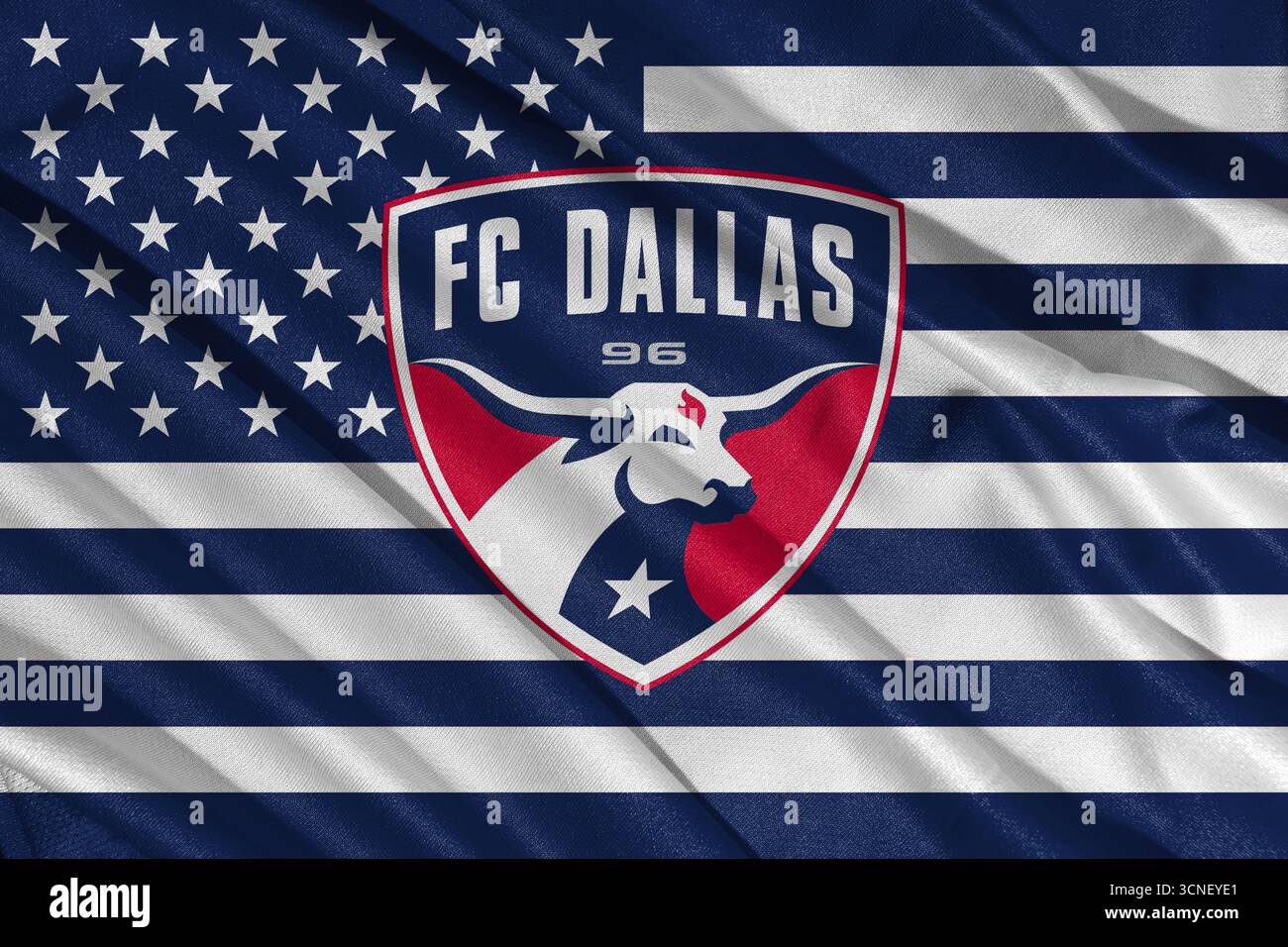 Pringsewu, Lampung ; 21 septembre 2025 ; la texture ondulée du tissu sur le logo du club de football de Dallas dans la Major League Soccer (MLS) aux États-Unis Banque D'Images