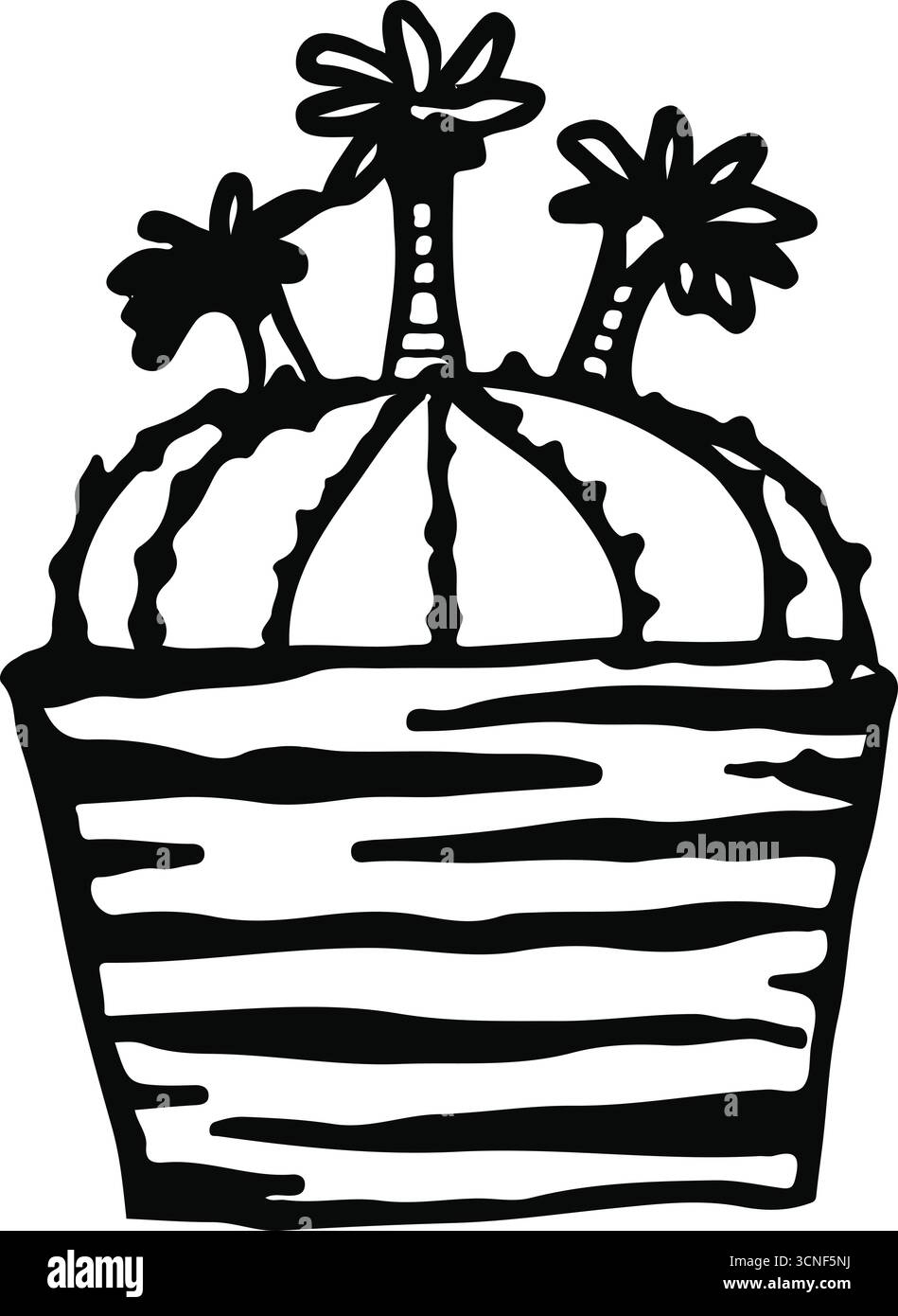 Illustration vectorielle de cactus sur un dessin de contour noir et blanc de pot Illustration de Vecteur