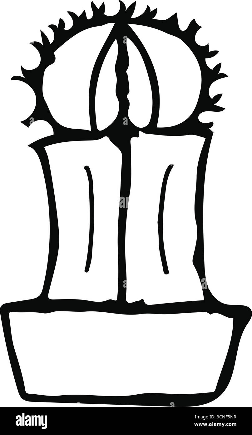 Illustration vectorielle de cactus sur un dessin de contour noir et blanc de pot Illustration de Vecteur