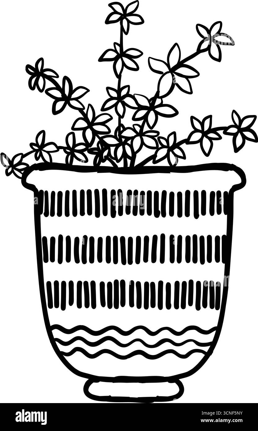 Illustration vectorielle de cactus sur un dessin de contour noir et blanc de pot Illustration de Vecteur