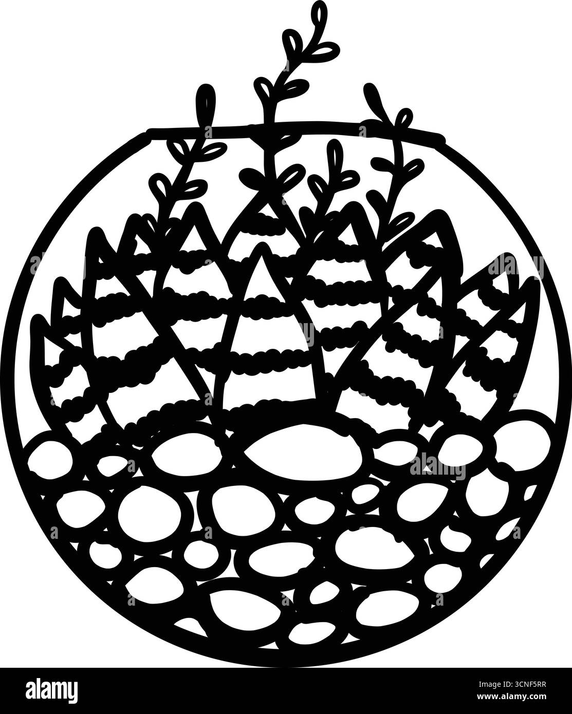 Illustration vectorielle de cactus sur un dessin de contour noir et blanc de pot Illustration de Vecteur