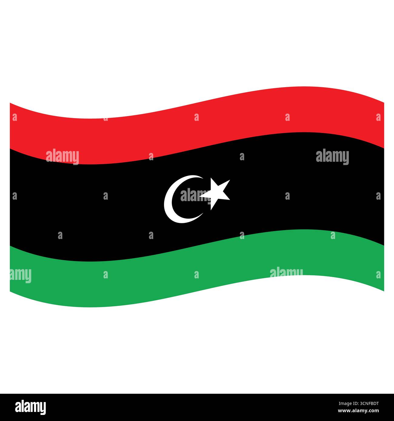 Libye agitant drapeau étoile du croissant sur bande centrale noire Illustration de Vecteur