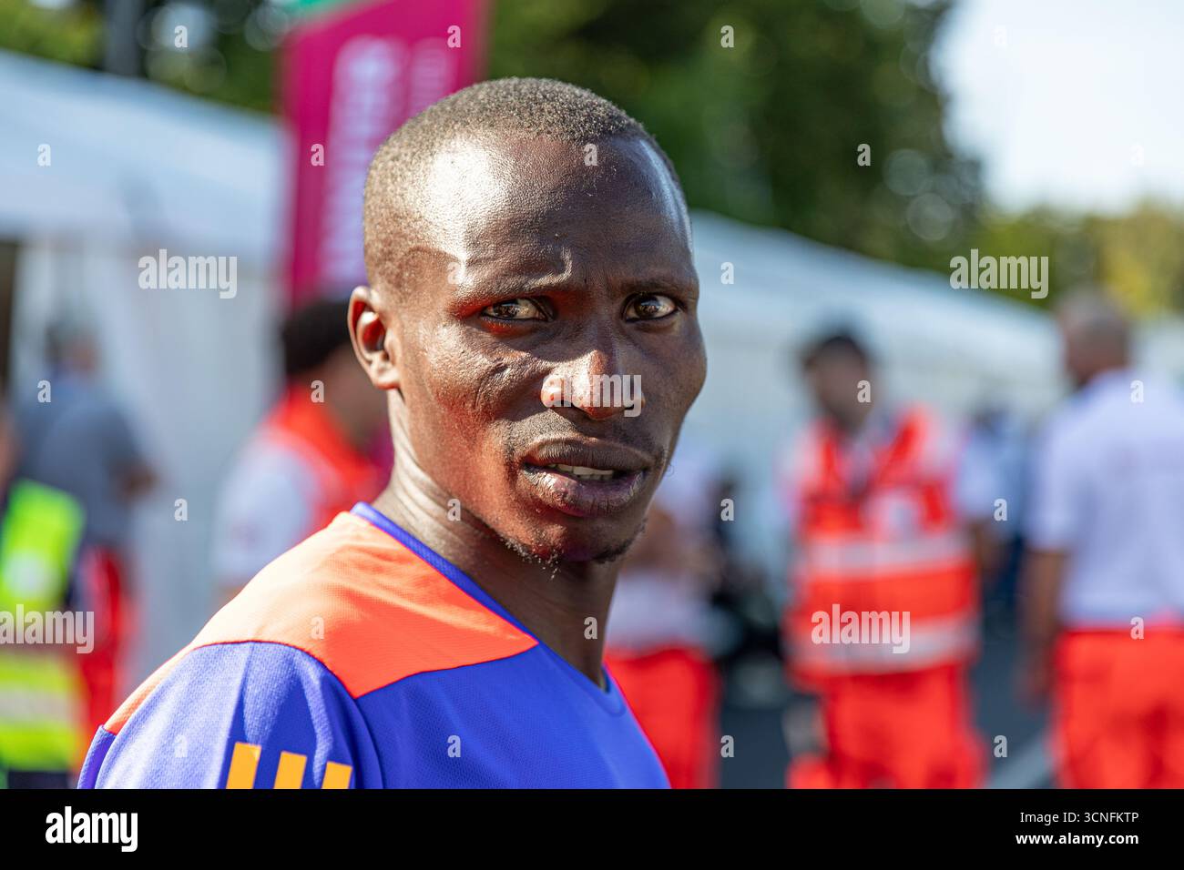 Berlin, Allemagne. 21 septembre 2025. Le Kenya Sabastian Sawe a remporté le Marathon de Berlin le dimanche 21 septembre 2025, remportant le titre masculin lors de la 51e édition de la course. (Photo de Michael Kuenne/PRESSCOV/SIPA USA) crédit : SIPA USA/Alamy Live News Banque D'Images