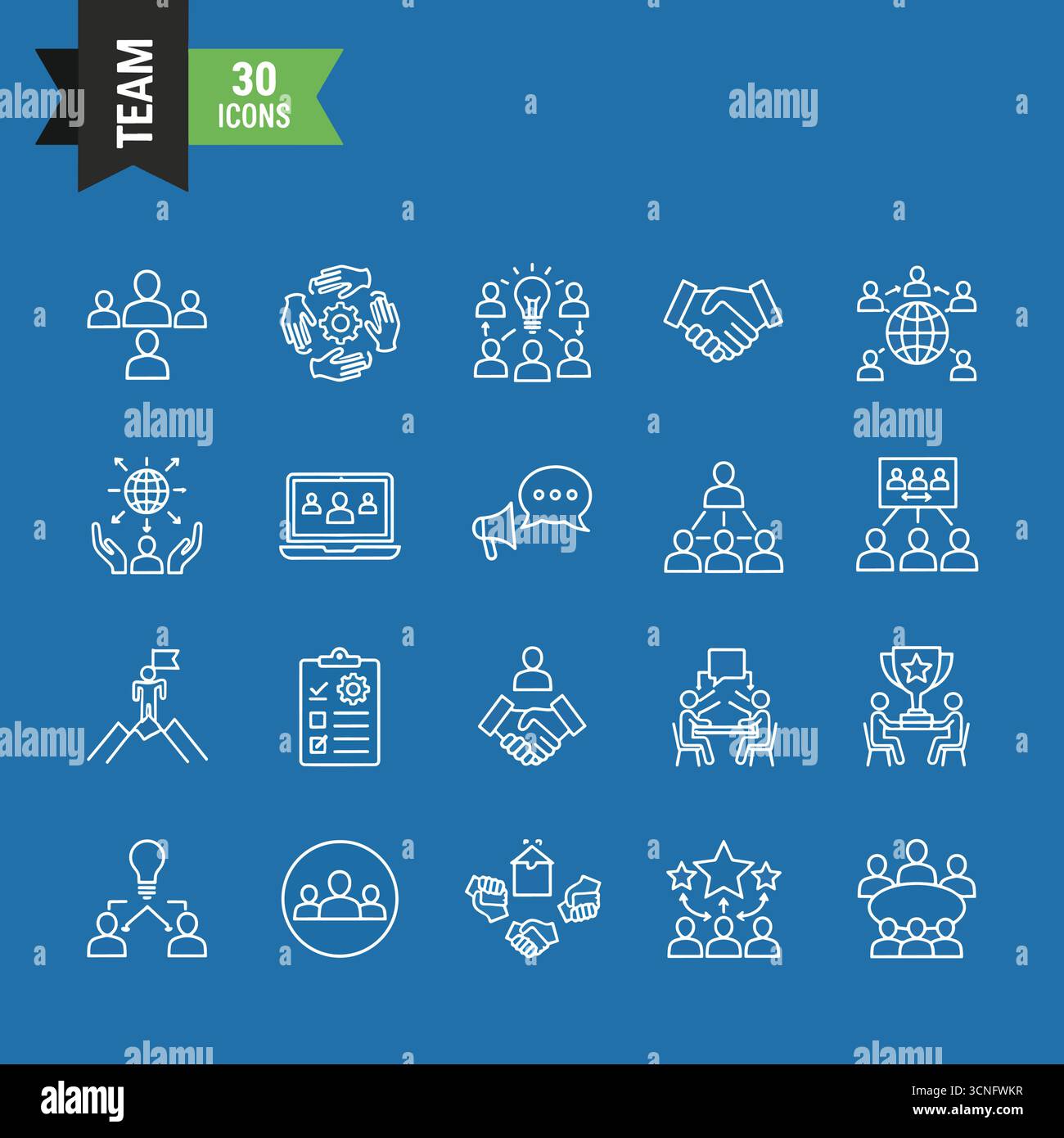Icône Team Web définie dans style de ligne. Collection d'icônes linéaires de travail d'équipe, y compris le team building, l'atelier, les ressources humaines, les gens d'affaires, groupe, équipe Illustration de Vecteur