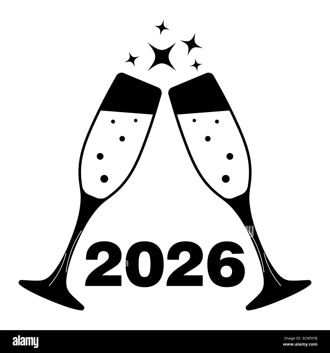 Célébration du nouvel an 2026 avec des verres à champagne. Deux coupes de champagne se tapissant ensemble, symbolisant un toast festif pour le nouvel an 2026. Illustration de Vecteur