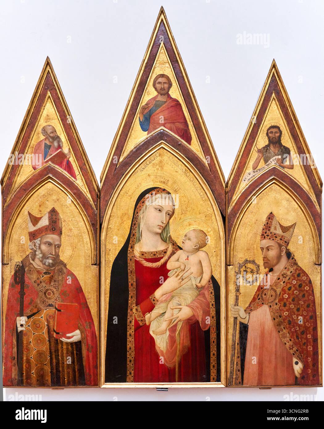 Madonna and Child with préparés Nicholas and préparus Proculus ; selon John the Evangelist, Christ the Rédemer, selon John the Baptist (in the pinnacles), 1332, TEM Banque D'Images