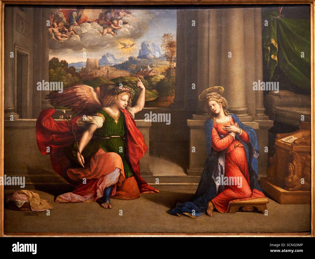 Annonciation, 1535, huile sur panneau, Benvenuto Tisi detto GAROFALO, Galerie des Offices, Galeria degli Offices, Florence, Florence, Florence, Florence, Toscane, Italie Banque D'Images