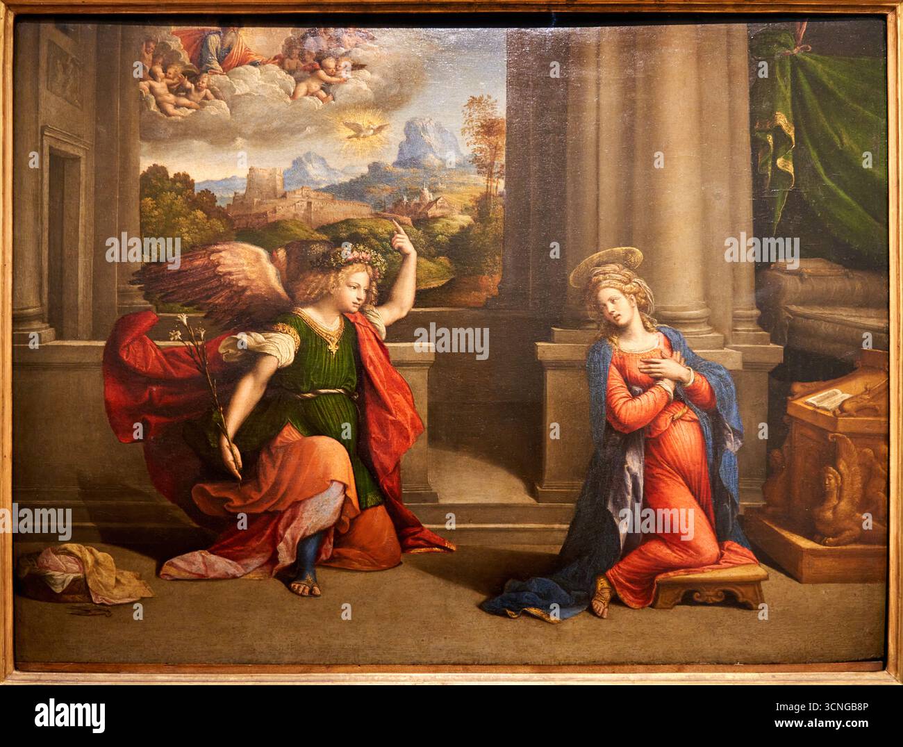 Annonciation, C. 1535, huile sur panneau, Benvenuto Tisi detto GAROFALO, Galerie des Offices, Galeria degli Offices, Florence, Florence, Florence, Florence, Toscane, Italie Banque D'Images