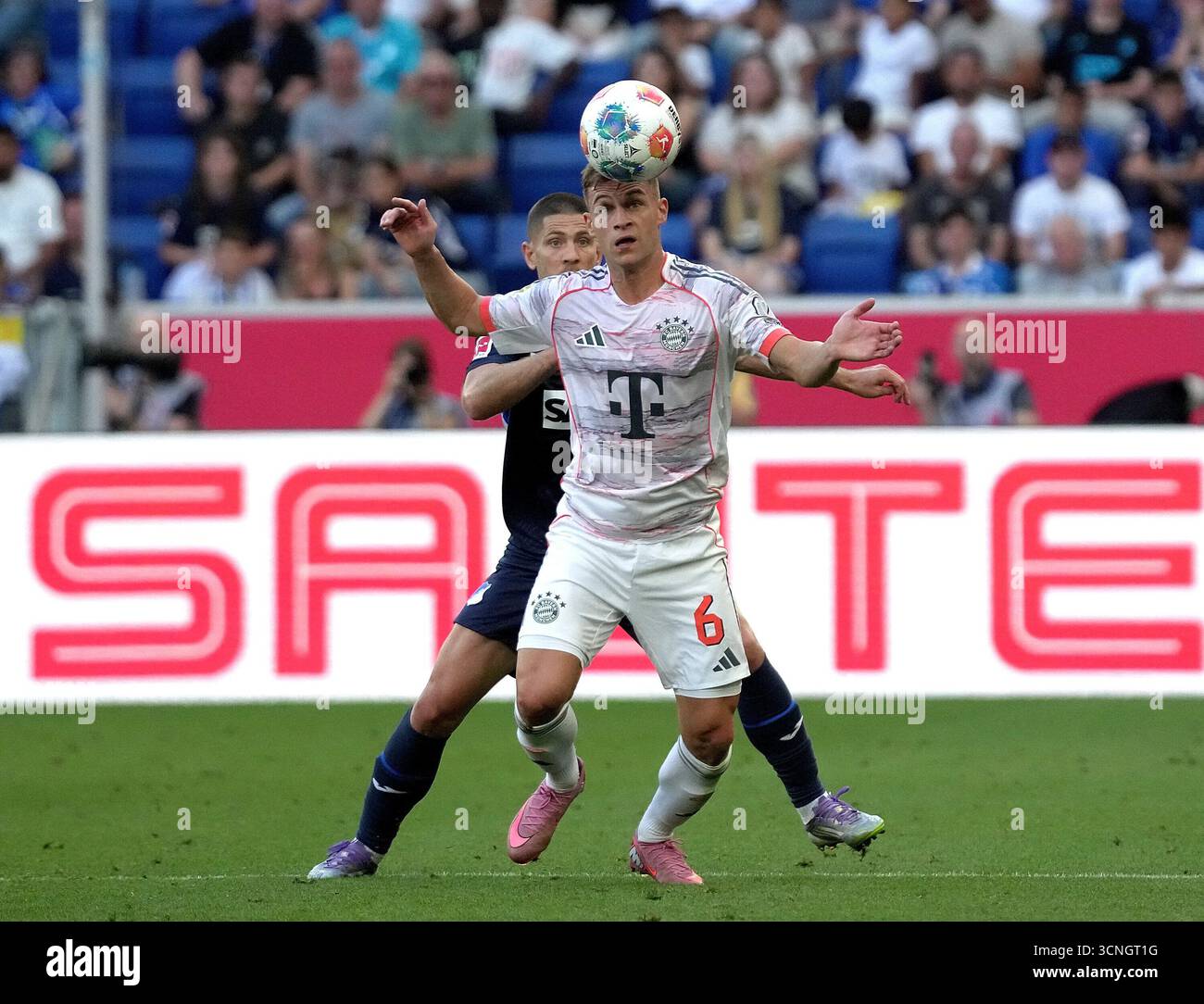 Sinsheim, Deutschland. 20 septembre 2025. 20/09/2025, PreZero Arena, Sinsheim, GER, 1.FBL, TSG Hoffenheim vs FC Bayern Munich, dans l'image la réglementation DFL interdit toute utilisation de photographies comme séquences d'images et/ou quasi-vidéo. Crédit : dpa/Alamy Live News Banque D'Images