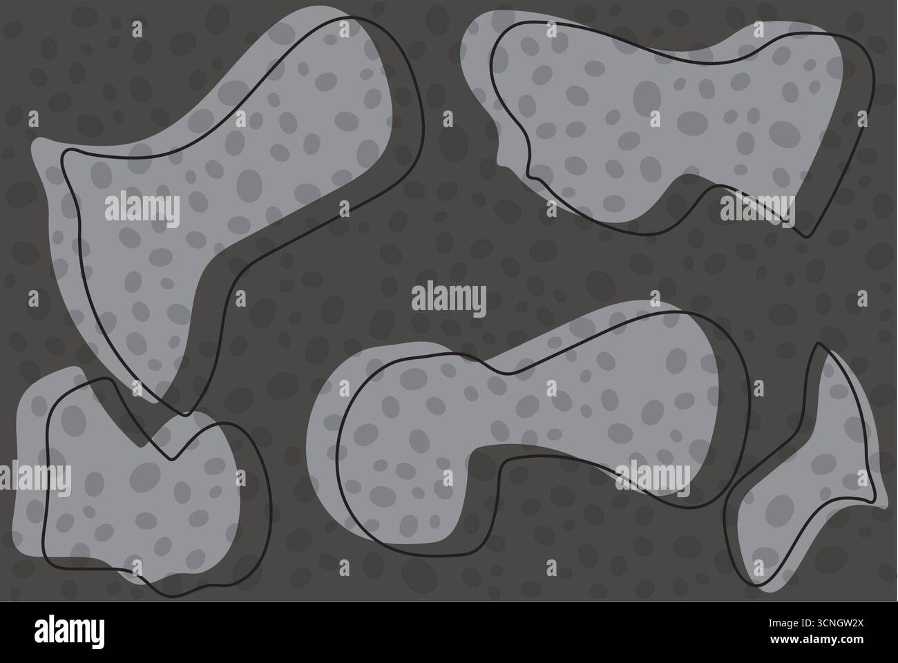Un arrière-plan abstrait engageant avec un arrangement dynamique de formes organiques, fluides dans différentes nuances de gris foncé et clair, avec un subtil Illustration de Vecteur