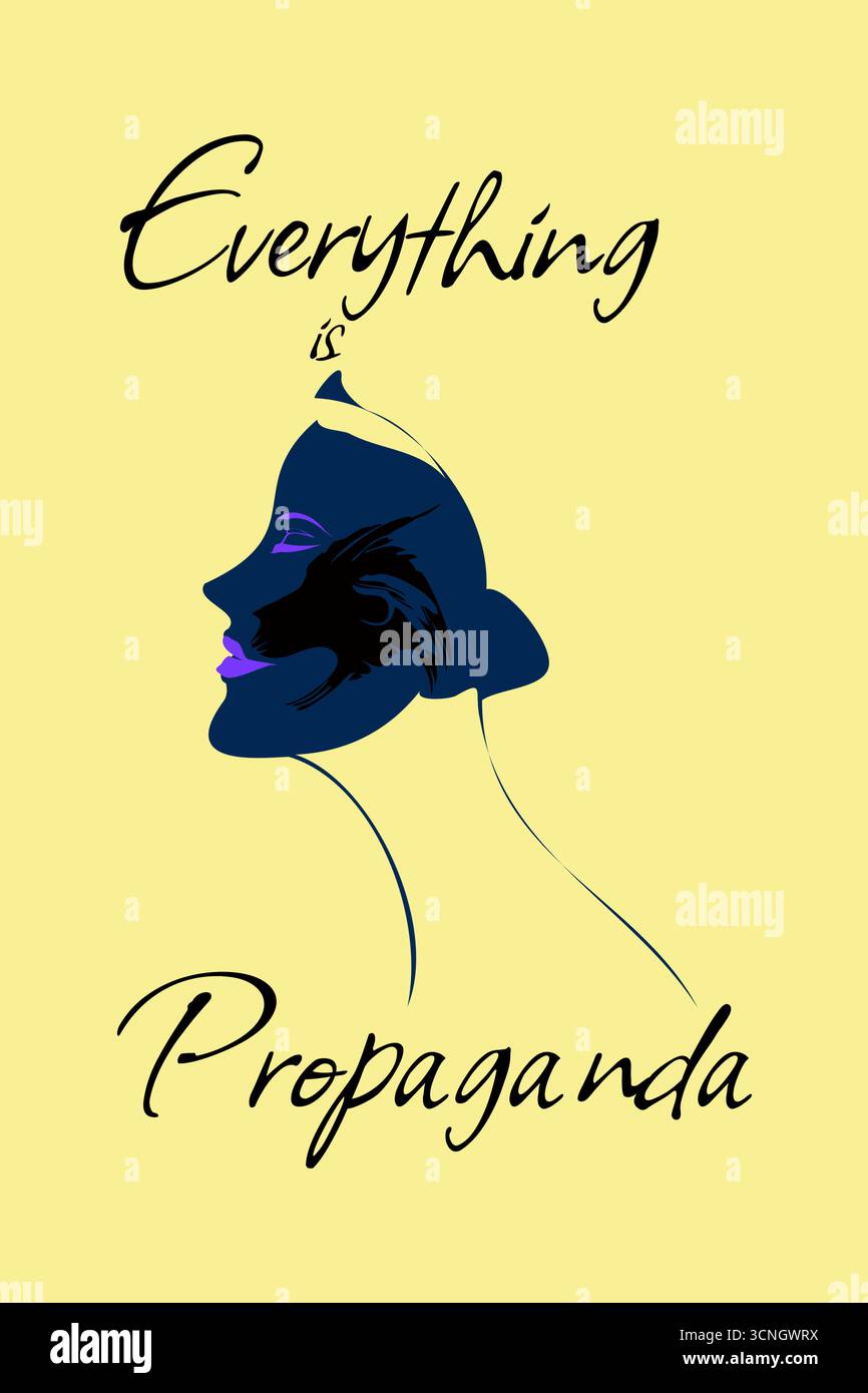 Illustration vectorielle conceptuelle avec un fond jaune et un profil féminin abstrait délimité en lignes continues. Caractéristiques la citation “tout est Illustration de Vecteur