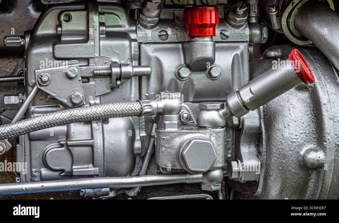 Détail d'un vieux tracteur historique old-timer motor Banque D'Images