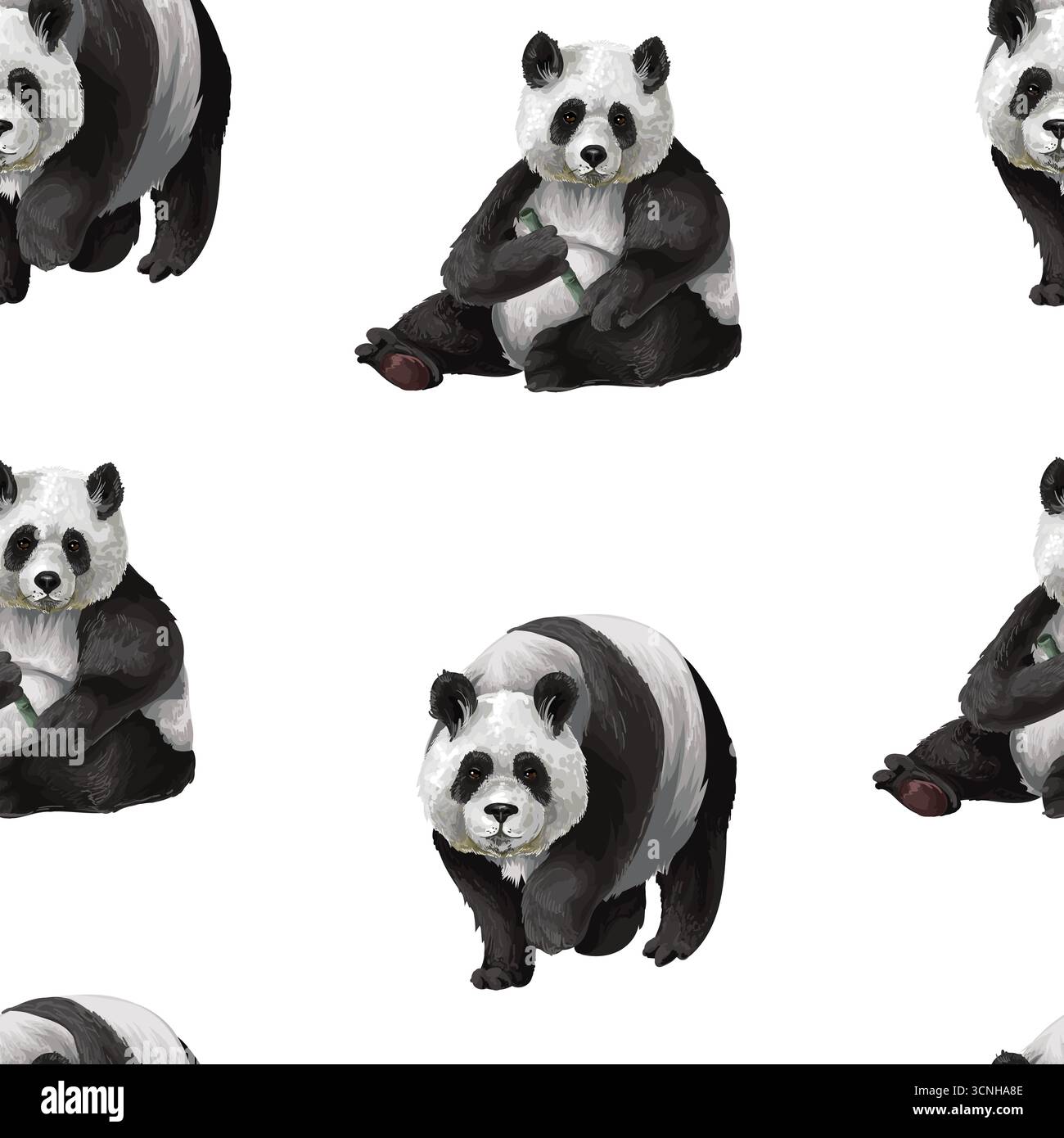 Motif Panda sans couture avec de adorables pandas mangeurs de bambou jouants haute résolution Illustration de Vecteur