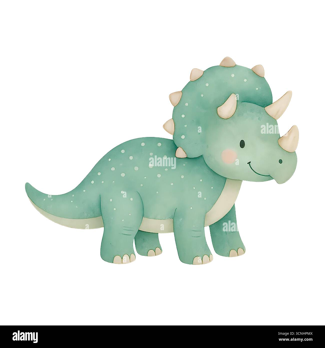 Illustration de dinosaure aquarelle mignonne, clipart de dinosaure bébé, art de pépinière, décor mural imprimable Banque D'Images