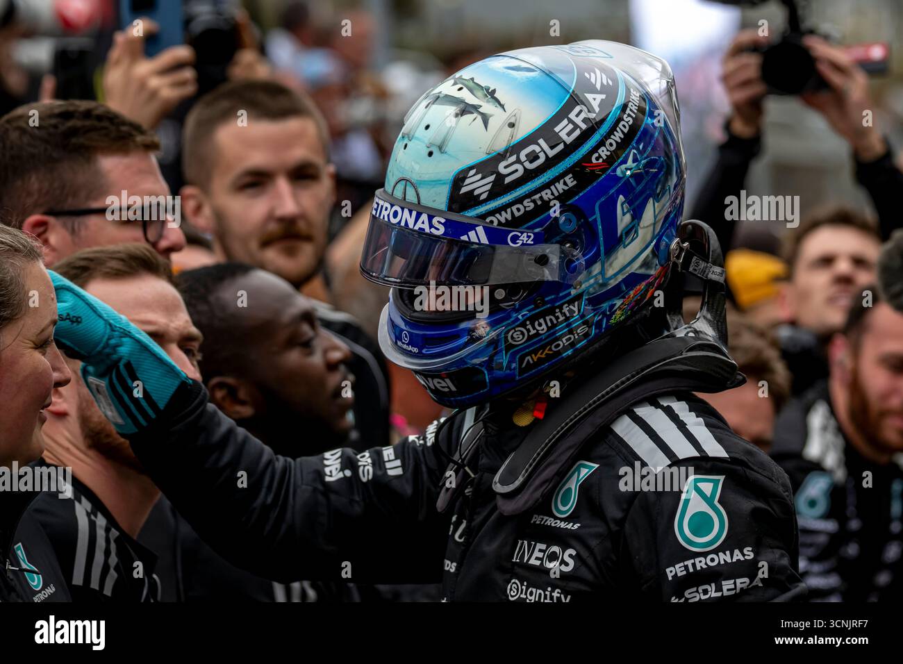 Bakou, Azerbaïdjan, 21 septembre 2025, George Russell, du Royaume-Uni, concourt pour Mercedes. La journée du Grand Prix d'Azerbaïdjan 2025, qui a lieu à Bakou, Azerbaïdjan. Crédit : Michael Potts/Alamy Live News Banque D'Images