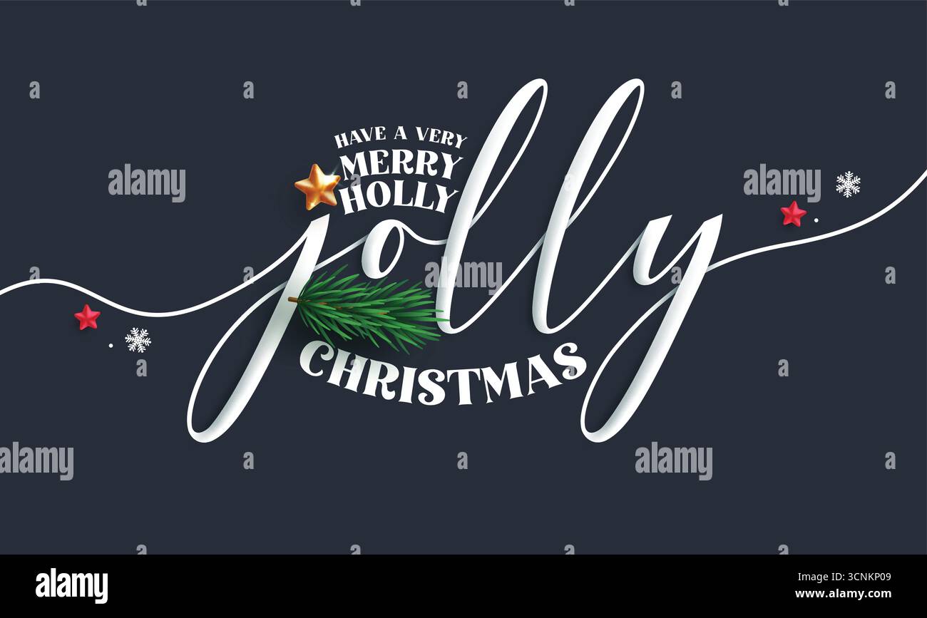 Joyeux Noël carte de voeux clipart design. Merry holly Jolly Christmas calligraphie texte en fond bleu élégant simple pour bannière de carte de Noël Illustration de Vecteur