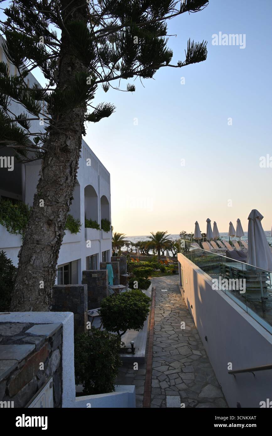 Hôtel et plantes à Sissi en Crète, Grèce Banque D'Images