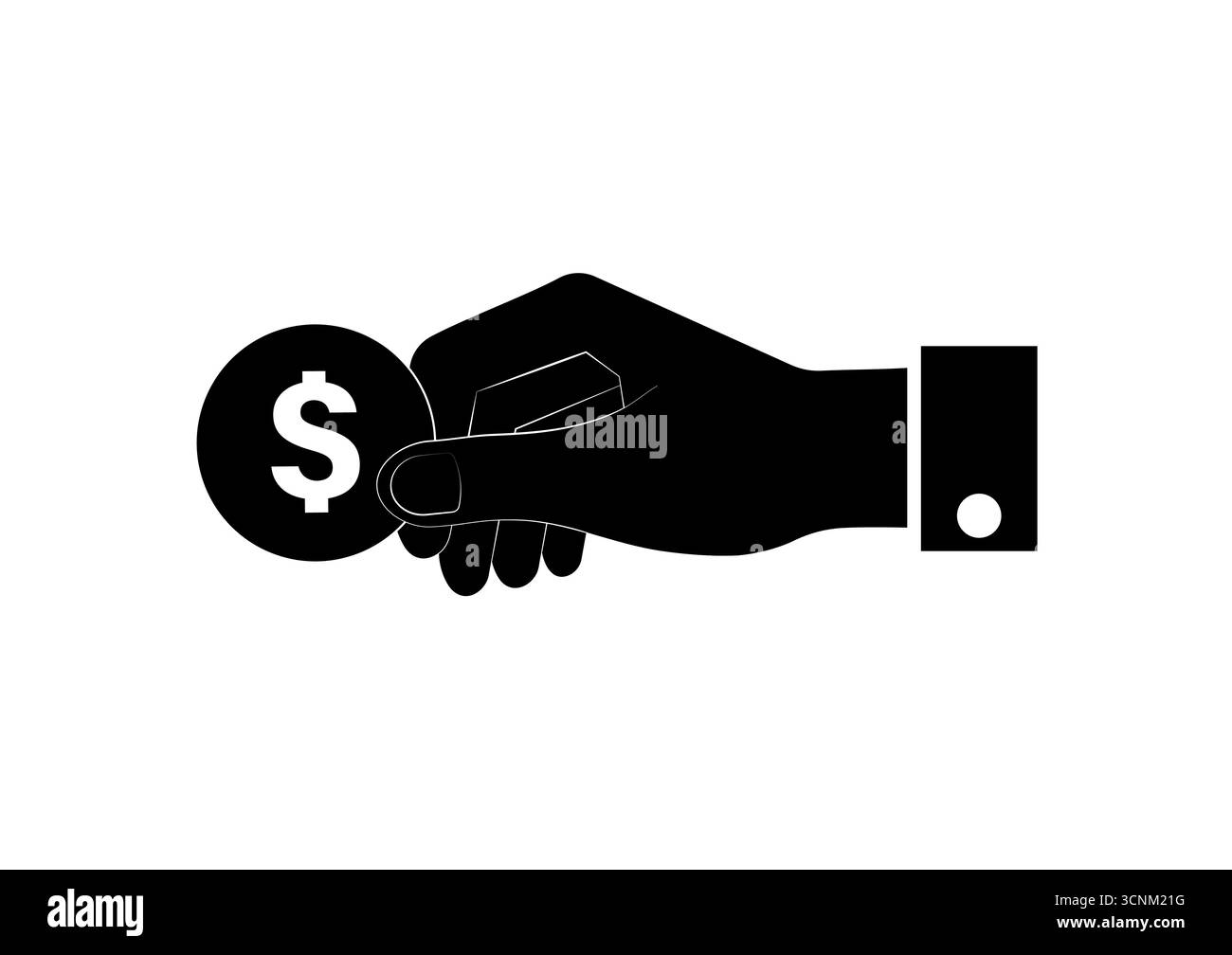 Main tenant coin Icon Silhouette noir et blanc. Illustration vectorielle. Croissance de l'argent, de l'épargne et du concept d'investissement. Illustration de Vecteur