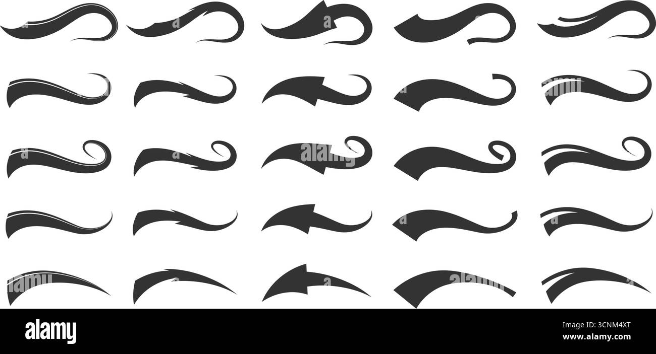 Queues de swoosh de baseball. Soulignements de police vectorielle pour logo sport. Formes vintage swish et coups de pinceau ondulés. Eléments calligraphiques à effet tourbillon. Illustration de Vecteur