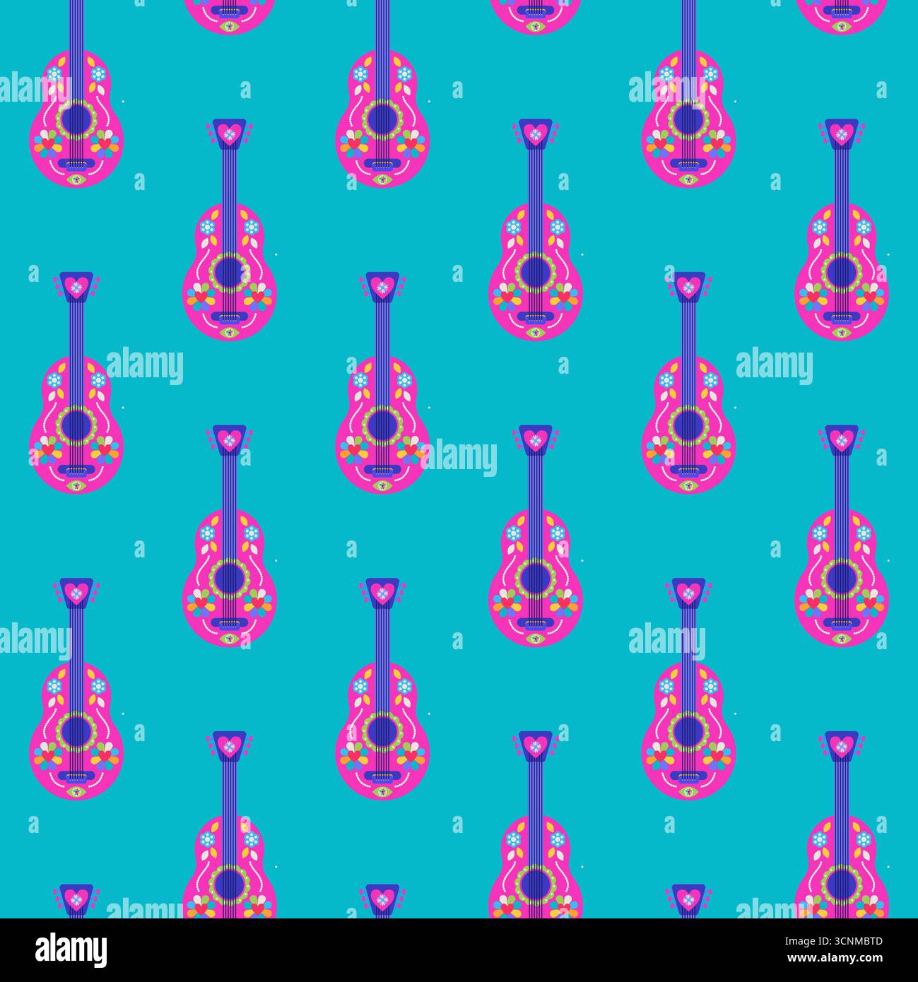 Motif sans couture de guitare mexicaine décoratif Illustration de Vecteur