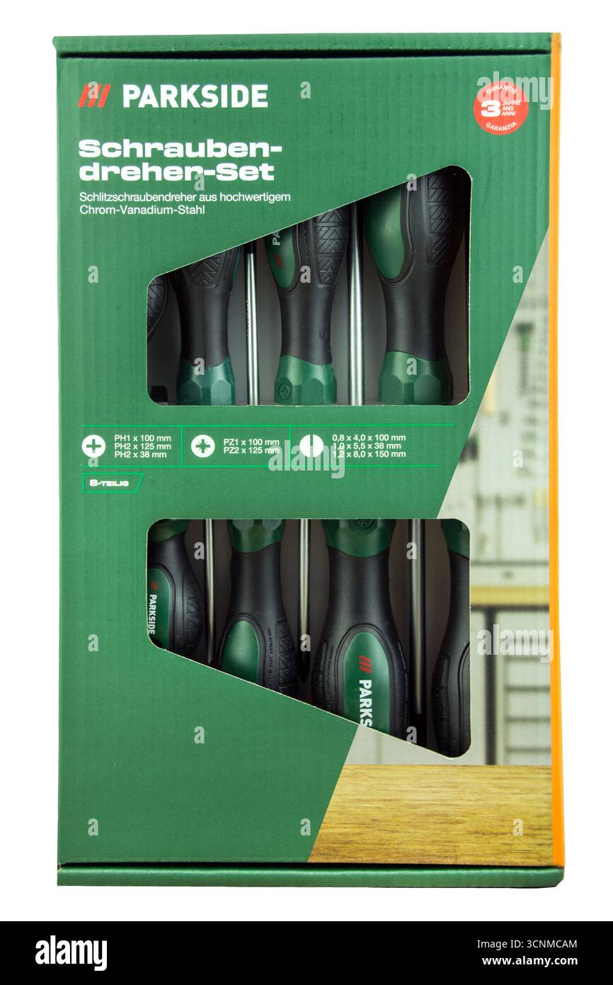 Lidl Parkside Set Schraubenzieher Hintergrund Weiß Banque D'Images