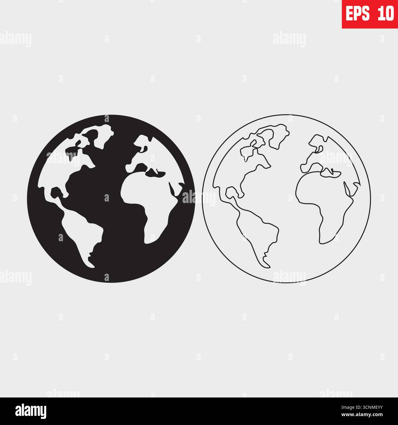 Icônes globe terrestre. hémisphères terrestres avec continents. carte du monde vectorielle. Illustration de Vecteur
