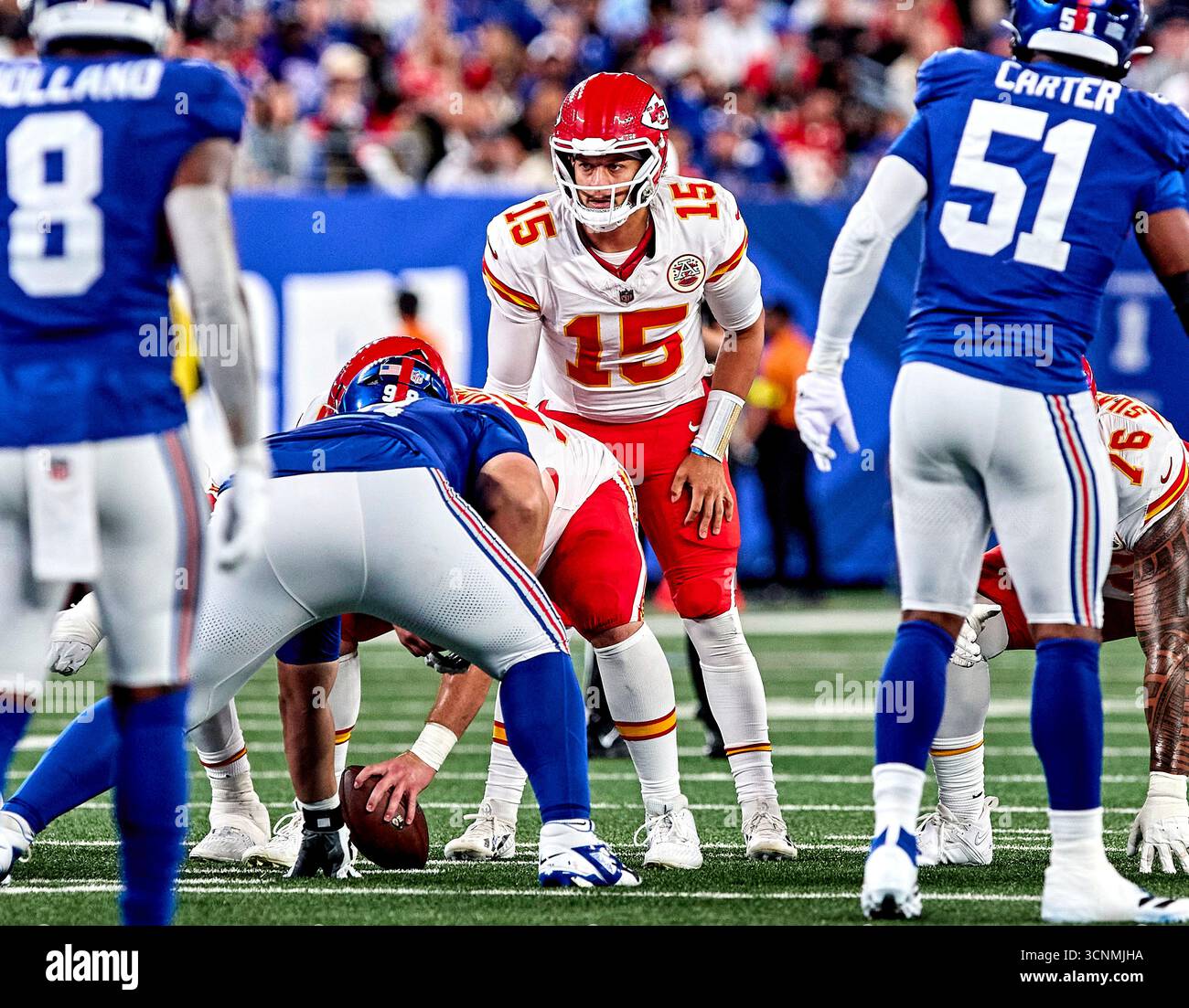 Patrick Mahomes (15 ans), quarterback des Chiefs de Kansas City, appelant un signal contre les Giants de New York lors d'un match de la NFL au MetLife Stadium à East Rutherford, New Jersey, le dimanche 21 septembre 2025. Duncan Williams/CSM (crédit image : © Duncan Williams/Cal Sport Media) Banque D'Images Patrick Mahomes (15 ans), quarterback des Chiefs de Kansas City, appelant un signal contre les Giants de New York lors d'un match de la NFL au MetLife Stadium à East Rutherford, New Jersey, le dimanche 21 septembre 2025. Duncan Williams/CSM (crédit image : © Duncan Williams/Cal Sport Media) Banque D'Images