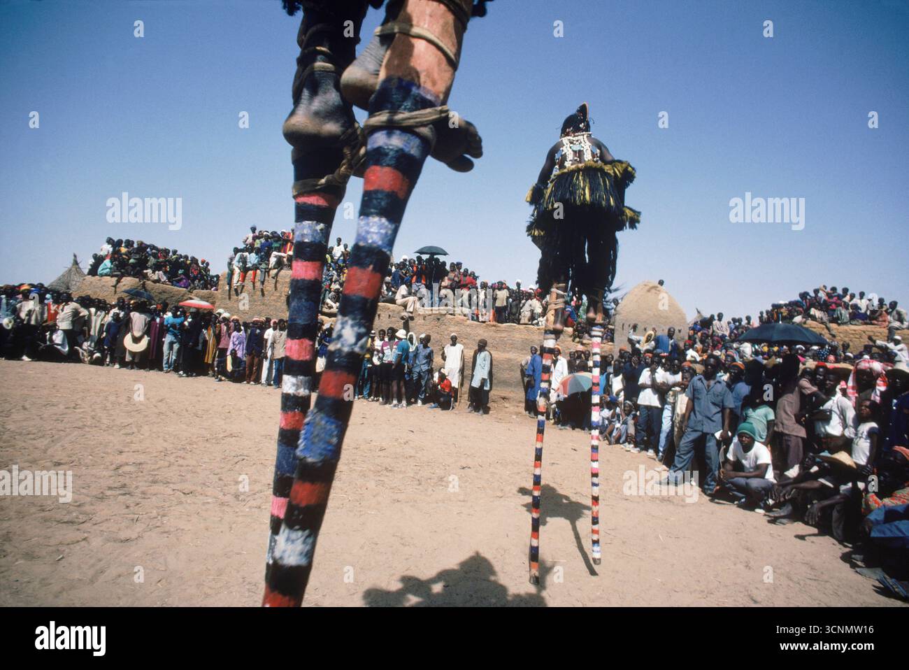 Danseurs sur pilotis à la cérémonie tribale Dogon, Mali Banque D'Images