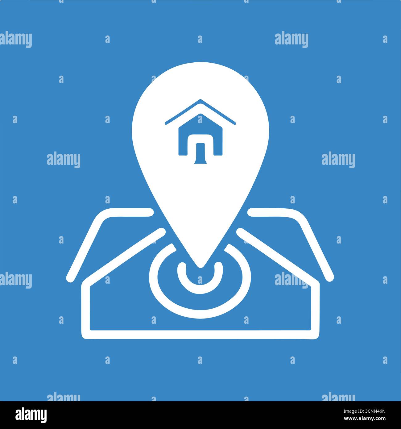 Icône de contour vectoriel propre d'une adresse. montrer une maison avec une épingle de carte sur le dessus. Sur fond blanc. Illustration de Vecteur