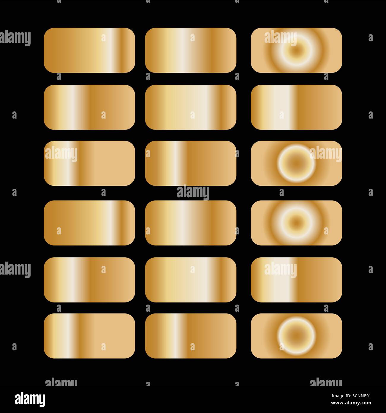 Jeu de barres de gradient d'or pur - Swatch d'or métallique de luxe sur fond noir Illustration de Vecteur