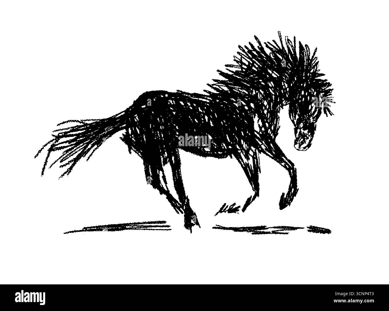 Cheval avec crayons monochromes. Nouvel an 2026 . dessiné à la main. Pas ai, illustration vectorielle Illustration de Vecteur