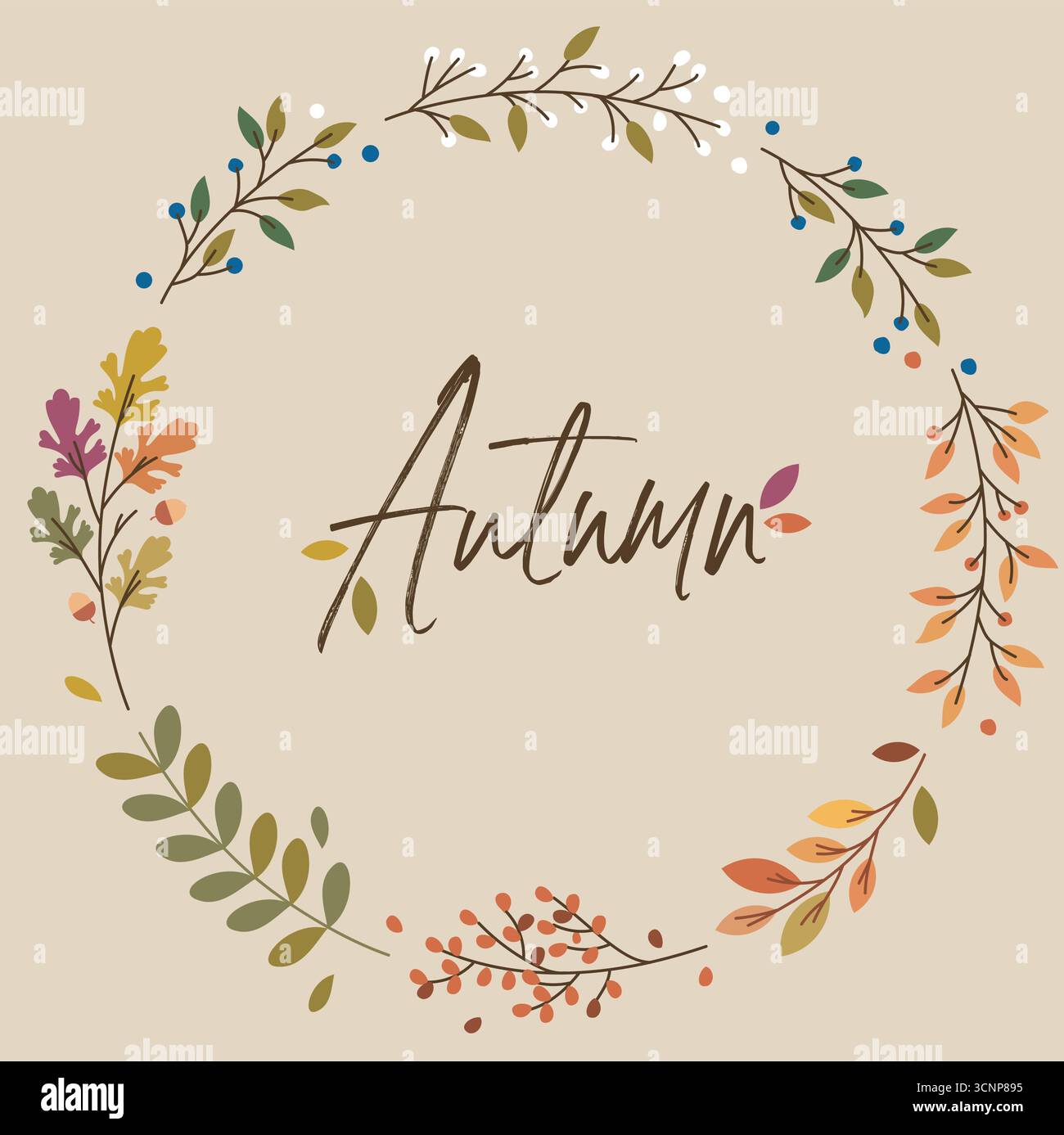 Cadre de fond d'anneau de couronne d'automne avec des feuilles d'automne et des baies. Un modèle vectoriel facile à modifier pour carte, bannière, invitation, publication de médias sociaux, etc Illustration de Vecteur