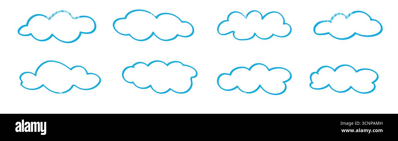Cloud. Ensemble abstrait blanc nuageux isolé sur fond bleu. Illustration vectorielle Illustration de Vecteur