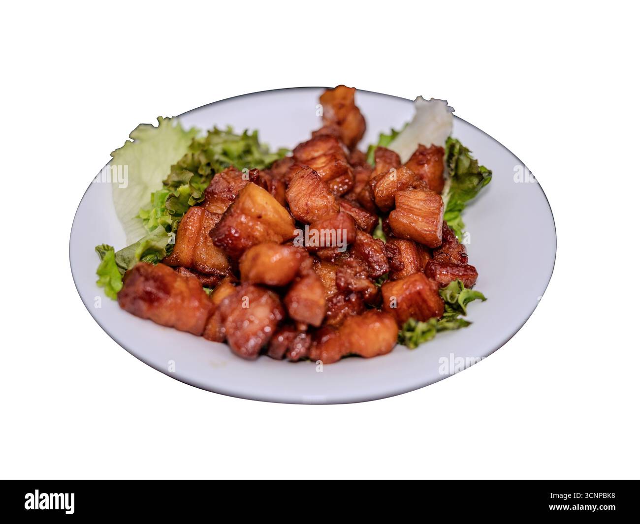 Ventre de porc frit croustillant avec sauce de poisson, plat populaire thaïlandais, croquant à l'extérieur juteux à l'intérieur, délicieux. Banque D'Images