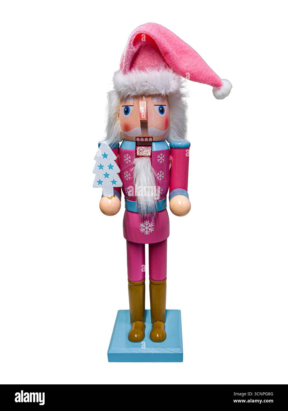 Casse-noisette soldat de Noël en uniforme, figurine en bois isolée sur blanc avec chemin de découpage inclus Banque D'Images