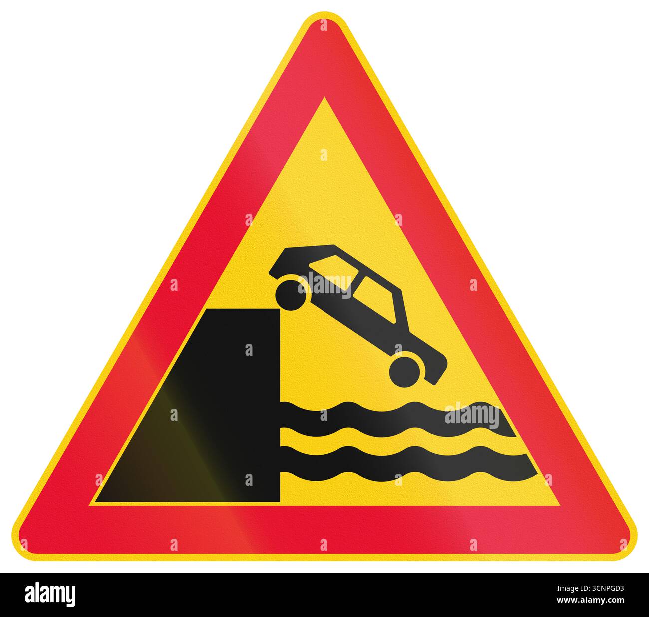 Panneau d'avertissement en Finlande - jetée ou plage de ferry non protégée. Banque D'Images