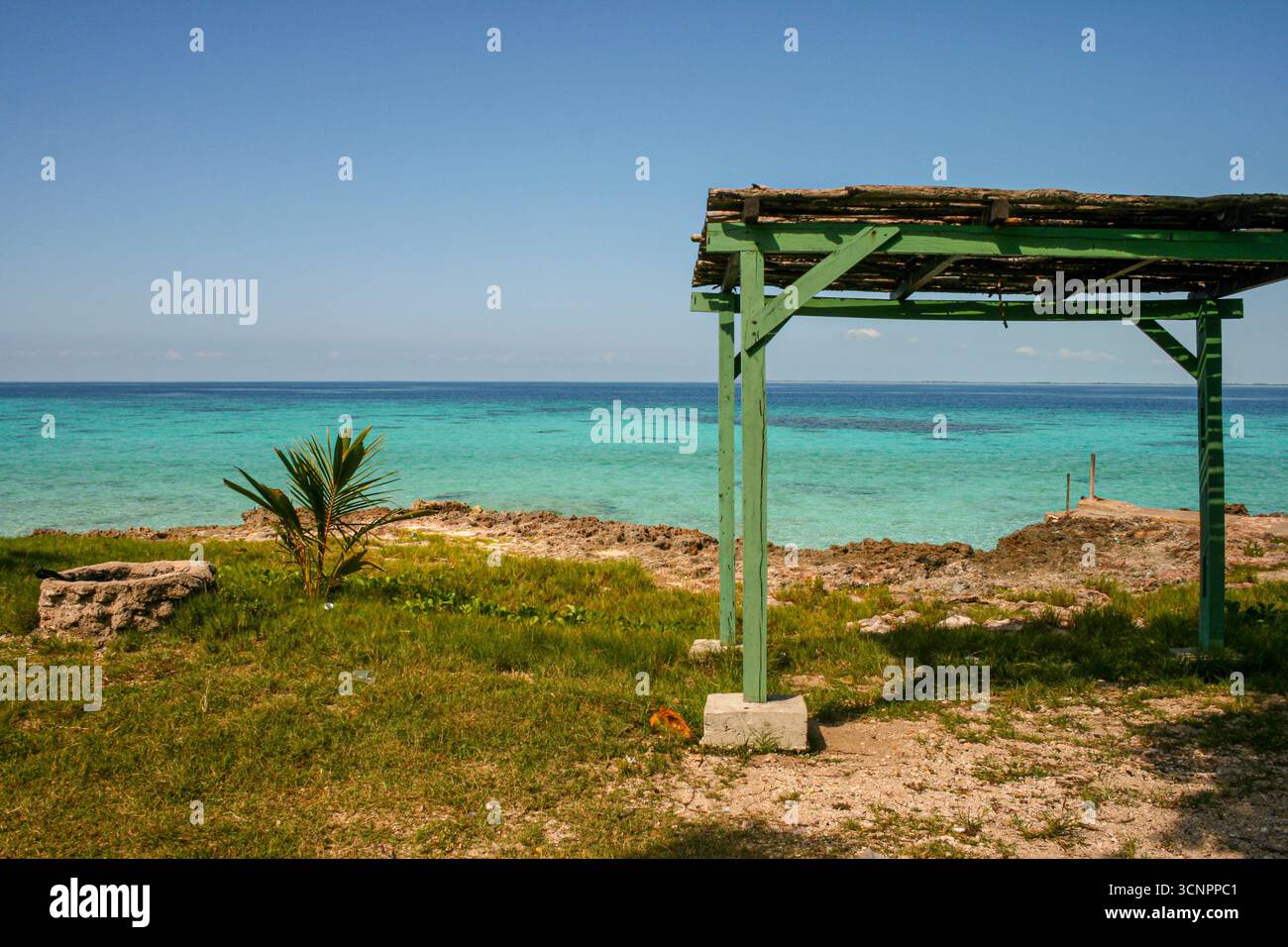 Cuba - Playa Larga - Beachside Hut - Une structure rustique en bois surplombant l'océan Banque D'Images