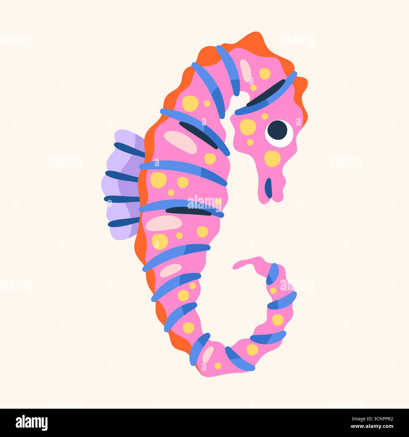 Hippocampe vecteur isolé. Icône de cheval de mer ou marine, créature nautique avec queue recourbée et long museau. Faune sous-marine et récif océanique, faune marine. Aquarium habitat de natation. Zoologie. Illustration de Vecteur