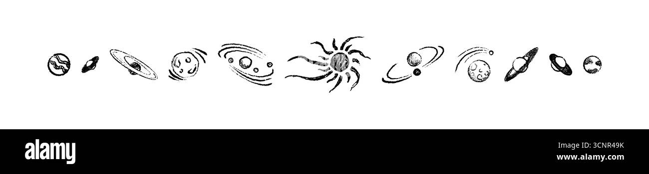 Dessin de crayon dessiné à la main illustration vectorielle de diagramme de système solaire de planète. Dessin de craie enfant enfantin sur le tableau noir de l'école. Cosmique espace extérieur dood Illustration de Vecteur