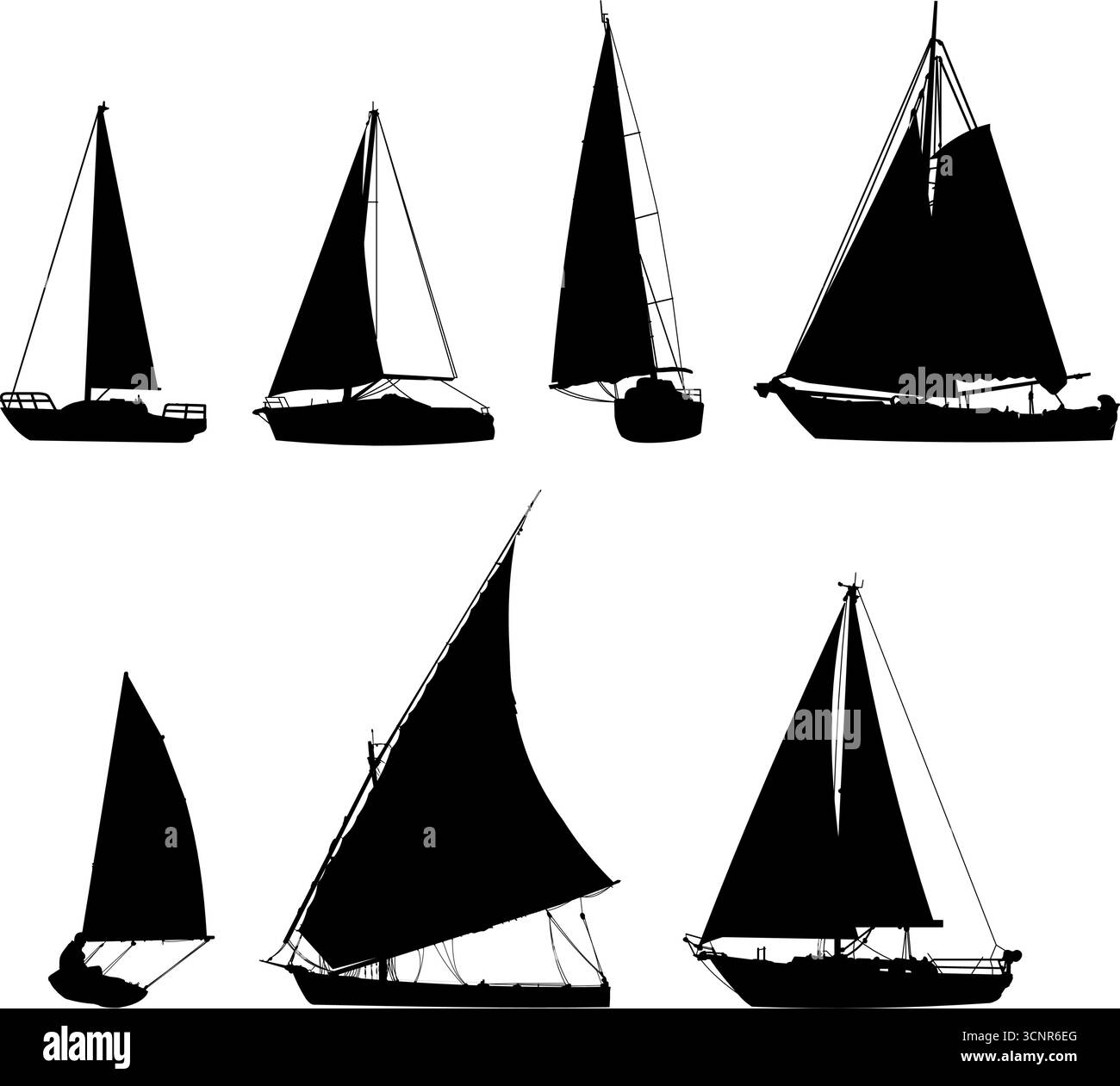 Ensemble silhouette de voilier - illustration vectorielle Illustration de Vecteur