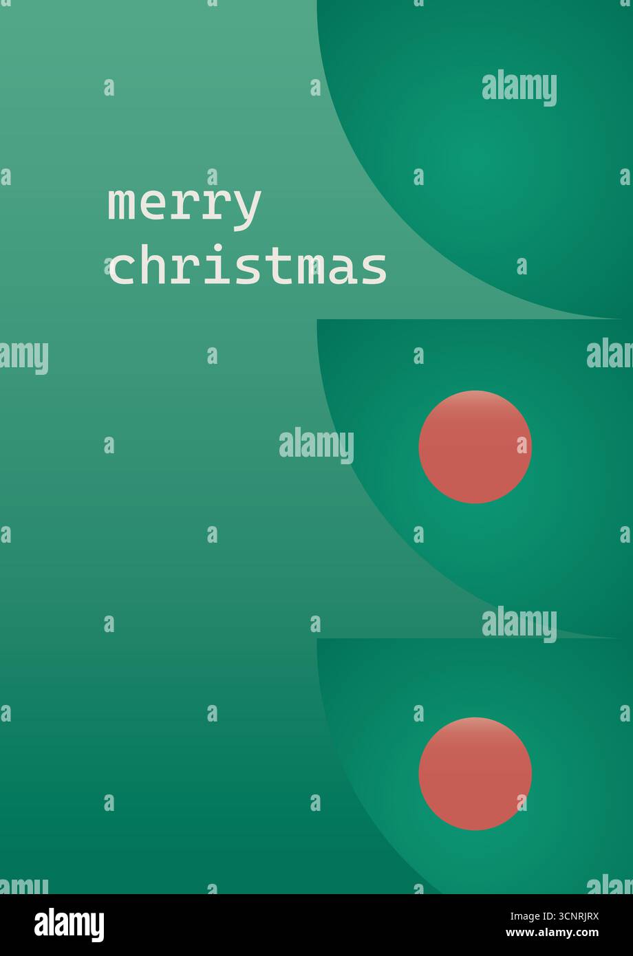 Une carte de Noël moderne et minimaliste avec des formes de sapin abstraites et des ornements rouges avec un message de joyeux Noël Illustration de Vecteur