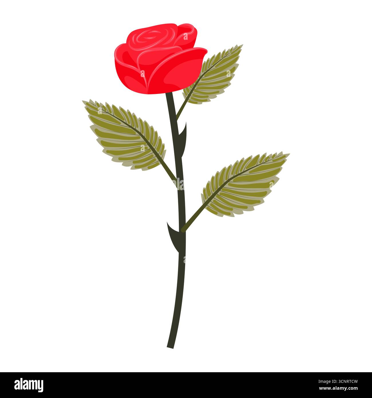 Rose rouge vif. Fleur sur une tige légèrement inclinée. Illustration vectorielle isolée sur un fond blanc. Illustration de Vecteur Rose rouge vif. Fleur sur une tige légèrement inclinée. Illustration vectorielle isolée sur un fond blanc. Illustration de Vecteur