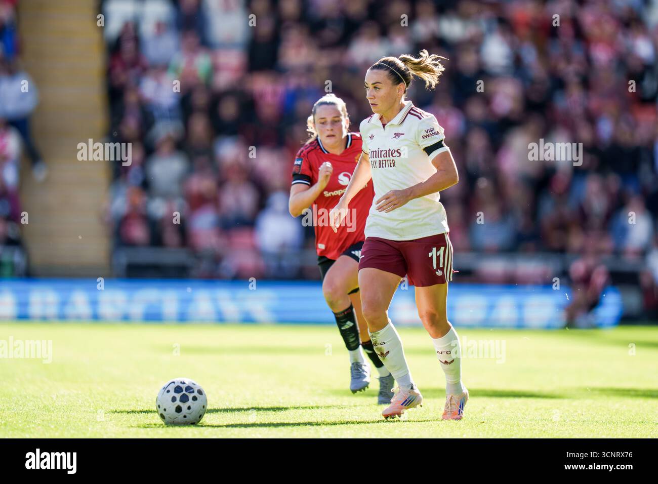 Manchester United Women v Arsenal Women’s Super League LEIGH, ANGLETERRE -21 septembre 2025 : lors du match entre Manchester United et Arsenal au Leigh Sports Village le -21 septembre 2025 à Leigh, Angleterre. Banque D'Images
