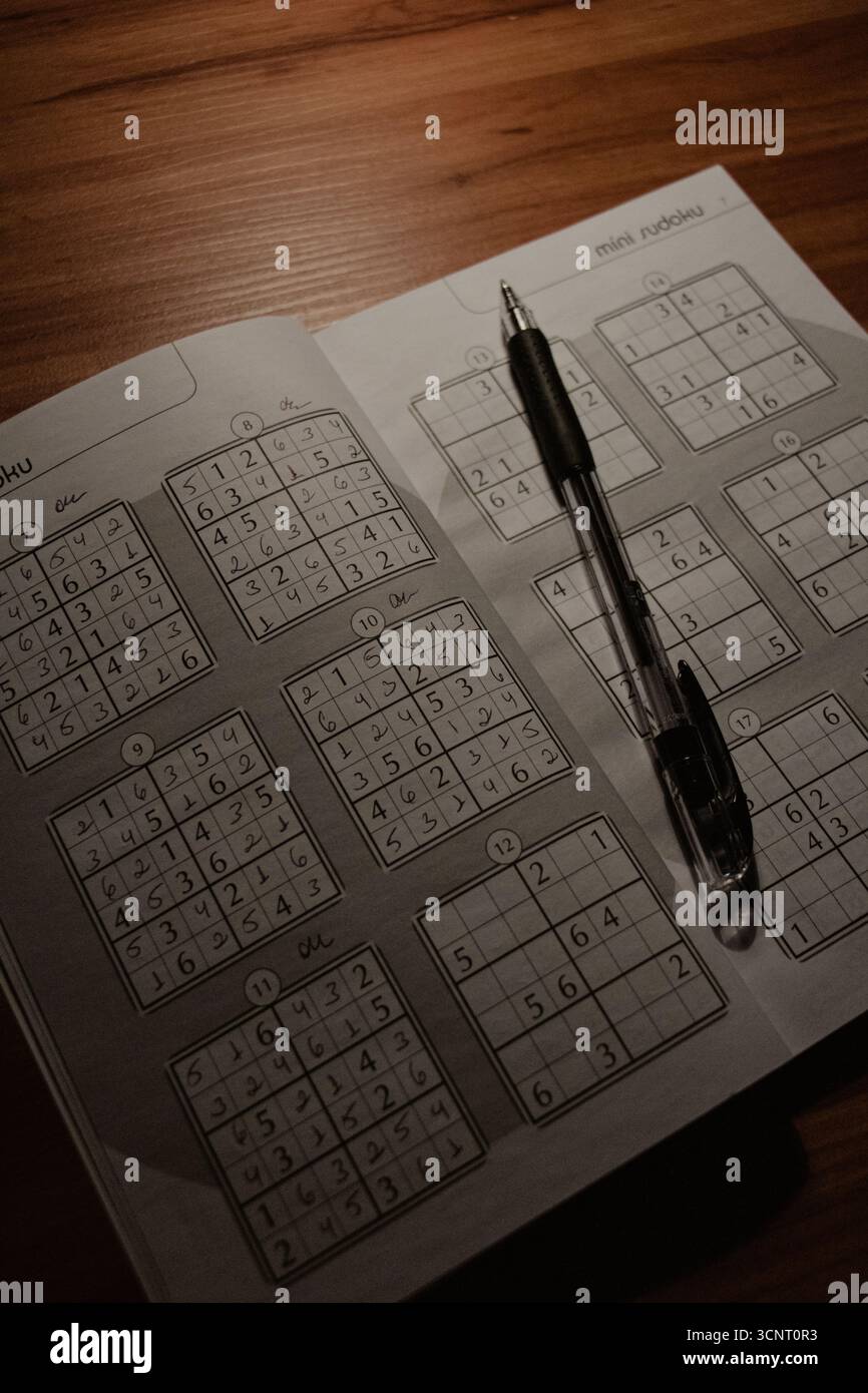 Livre de puzzle Sudoku avec un stylo Banque D'Images