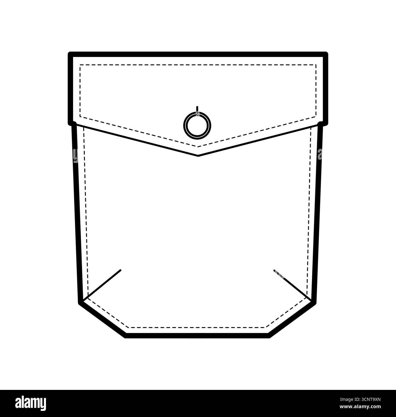 Angled Jeans Top-cousu Patch Pocket illustration de mode technique. Vue avant du modèle de vêtement plat. Femmes, hommes unisexe article de style CAD maquette isolé sur fond blanc Illustration de Vecteur