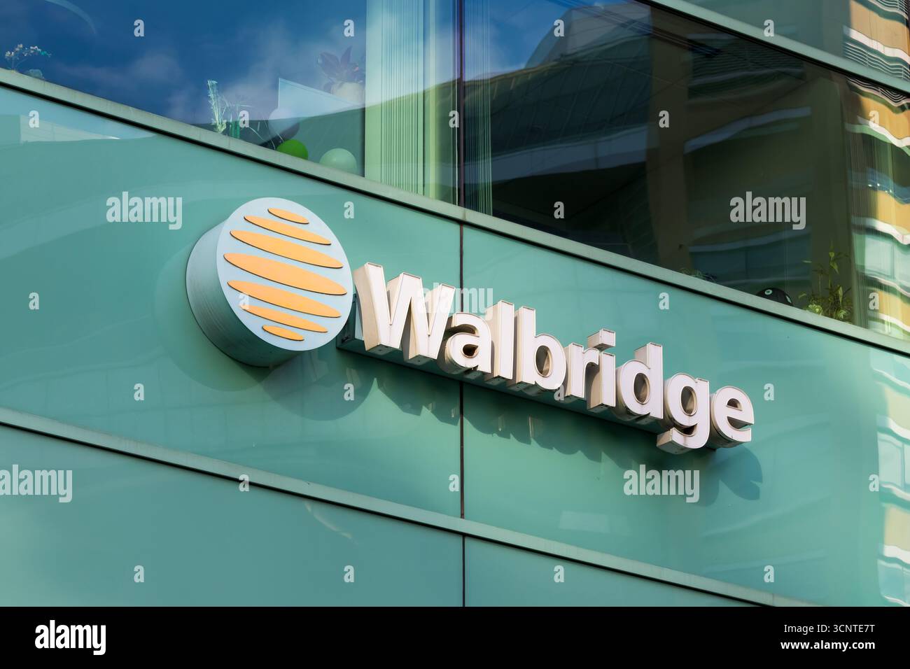 Detroit, mi, États-Unis - 10 septembre. ,2025 : signalisation de la société Walbridge, est une entreprise de construction de services complets dont le siège social est à Detroit Banque D'Images