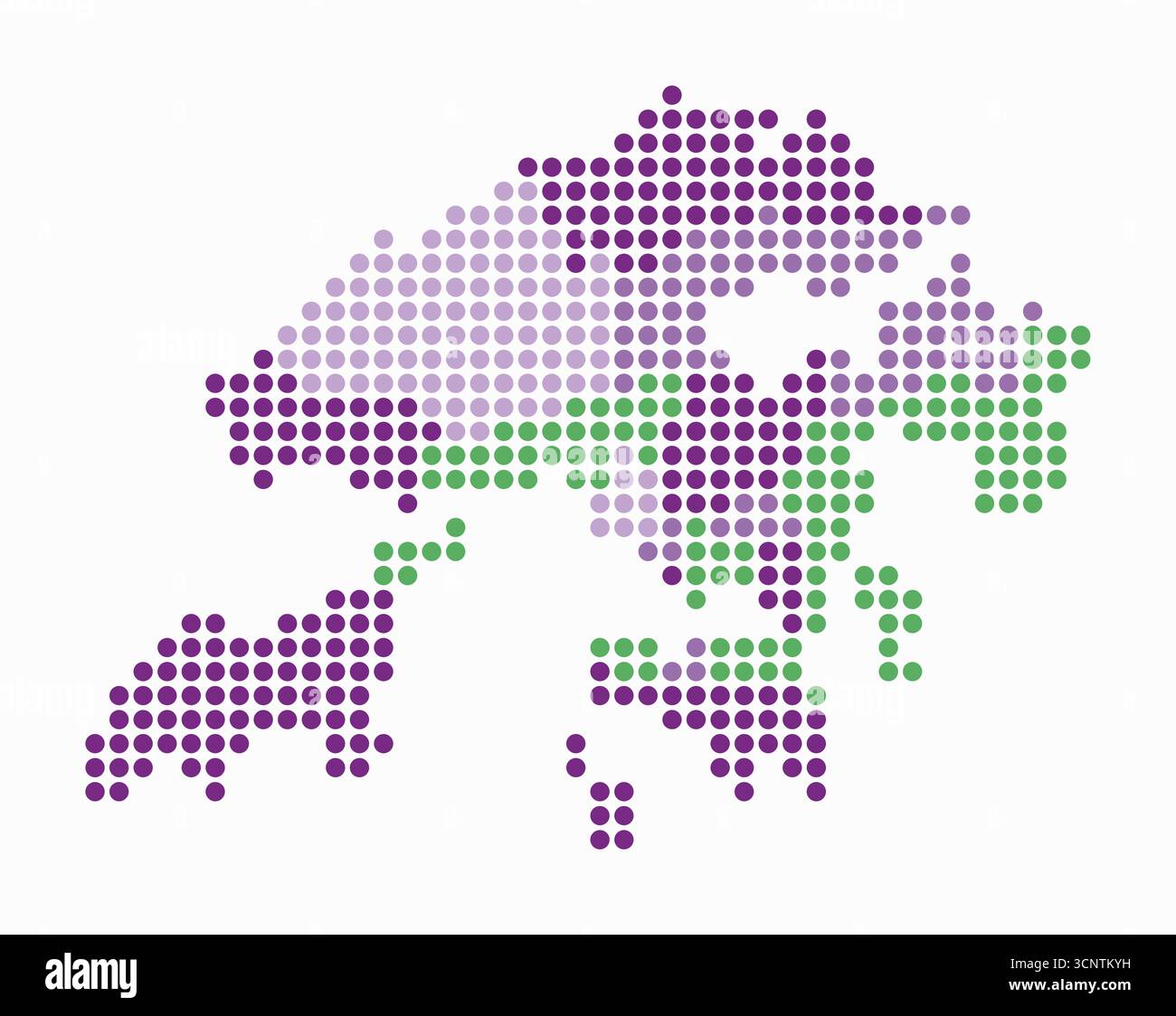 Carte en pointillés de Hong Kong. Carte de style numérique du pays sur fond blanc. Forme de Hong Kong avec des points circulaires. Style de points colorés. Cercles de grande taille. Illustration de Vecteur