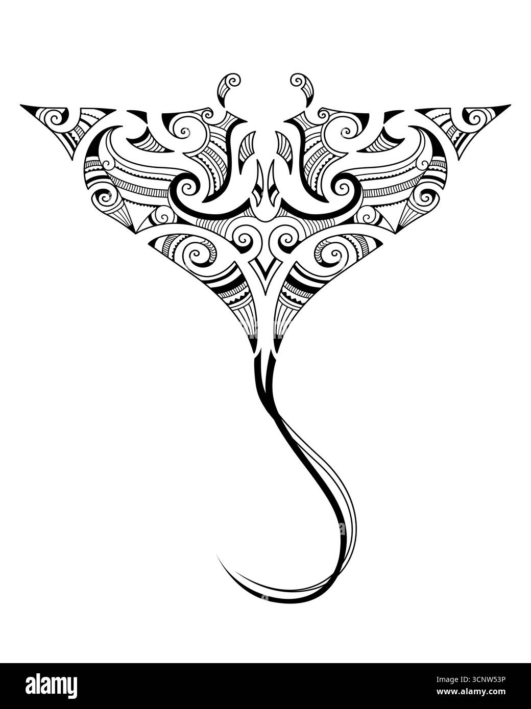 Stingray Manta dans le style maori. Style ethno tribal d'esquisse de tatouage. Tatouage pour plongeurs. Illustration de Vecteur
