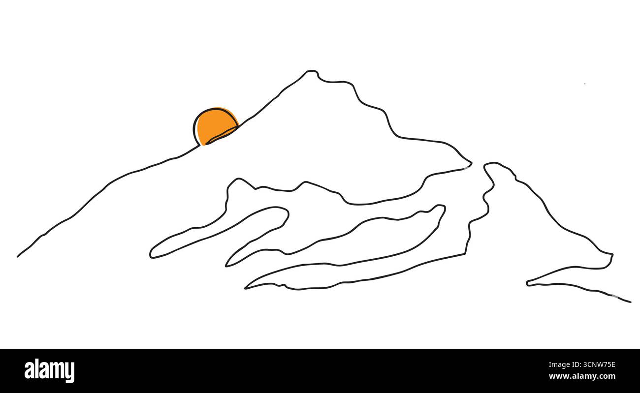 Minimaliste Mountain Line Art avec coucher de soleil Illustration de Vecteur