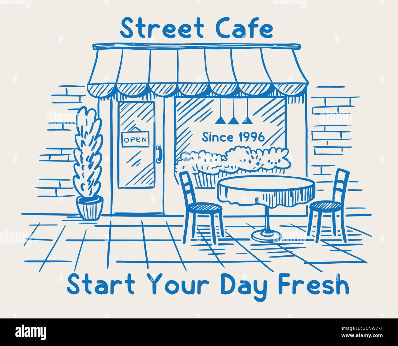 Illustration de café de rue vintage pour t-shirt, impression graphique d'affiche, café vintage avec croquis de table et de chaise, art alimentaire local de Paris. Illustration de Vecteur